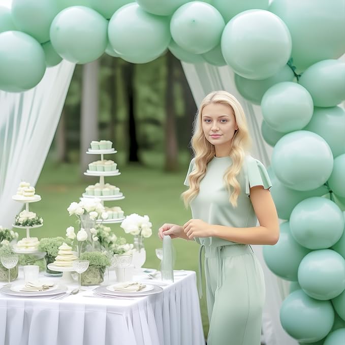 130PCS PastelGreen Balloons, Latex Balloons Different Sizes 18/12/10/5 In, Helium Balloons with Ribbon, Party Balloon Set for Birthday Wedding Graduation Anniversary Baby Shower Decoration