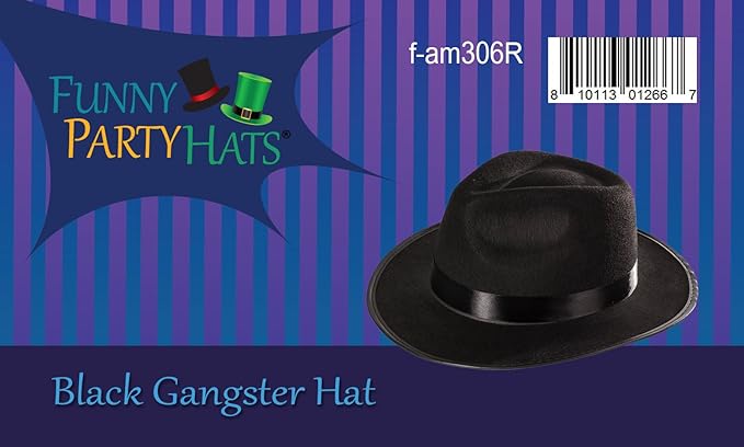 Funny Party Hats Black Gangster Hat - Black Fedora Hats - Costume Hats - Costume Accessories