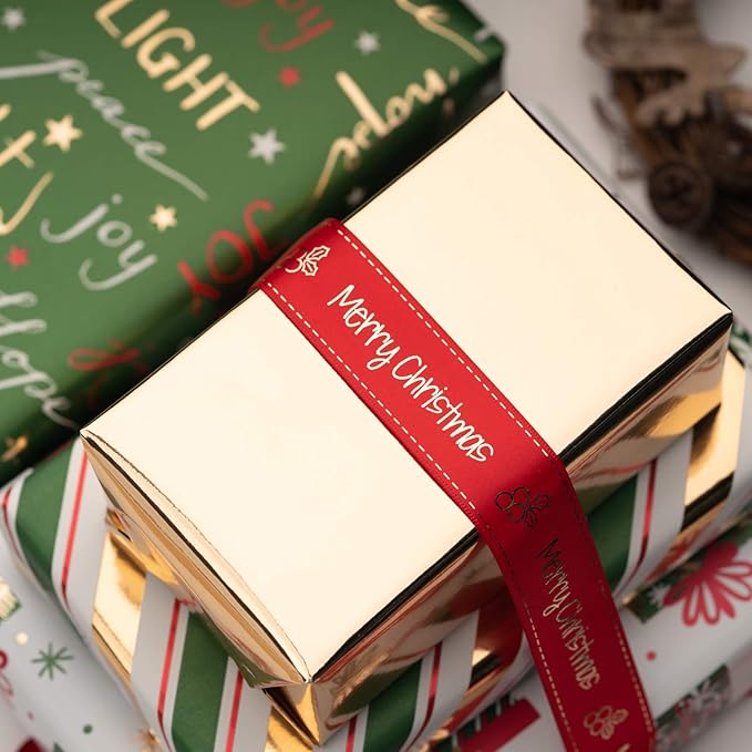 WRAPAHOLIC 30 Inch Green Christmas Wrapping Paper Roll - Jumbo Roll Green Holiday Set with Metallic Foil Shine - 4 Rolls - 30 Inch x 120 Inch Per Roll