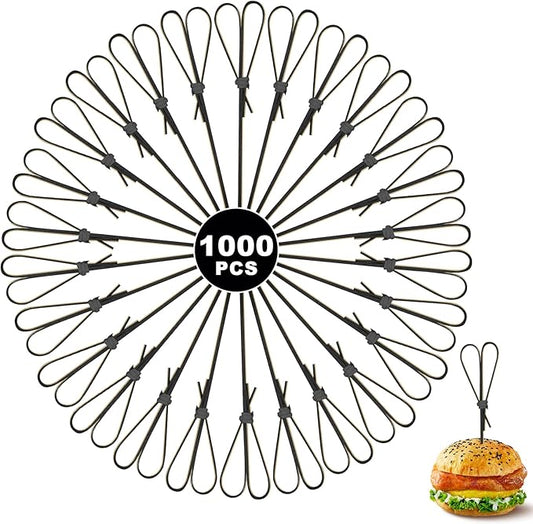 1000 Pieces Bamboo Cocktail Picks,4.7 Inch Heart Shaped Wooden Toothpicks for Appetizers, Skewers for Charcuterie Boards, Fancy Food Picks for Parties, Drinks, Wedding Essentials (Black)