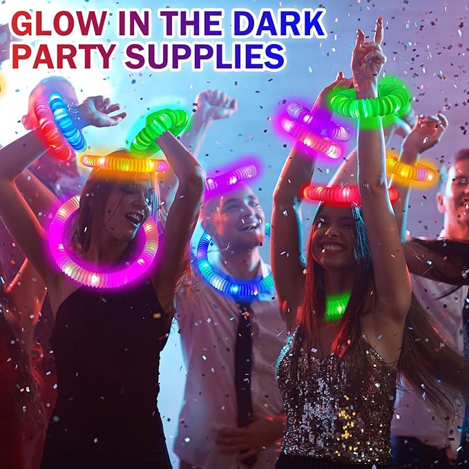 72 PCS Bulk Glow Sticks Party Pack for Kids 4-8-12, LED Pop Tubes Neon Accessories Necklace ＆ Bracelets for Toddlers, Glow Christmas Birthday Wedding Dance Party Giveaways Handouts for Boys Girls