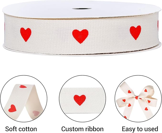 Ribest Red Heart Cotton Ribbon for Gift Wrapping Crafts Flower Bouquet Party Decoration 5/8 Inch x 10 Yard