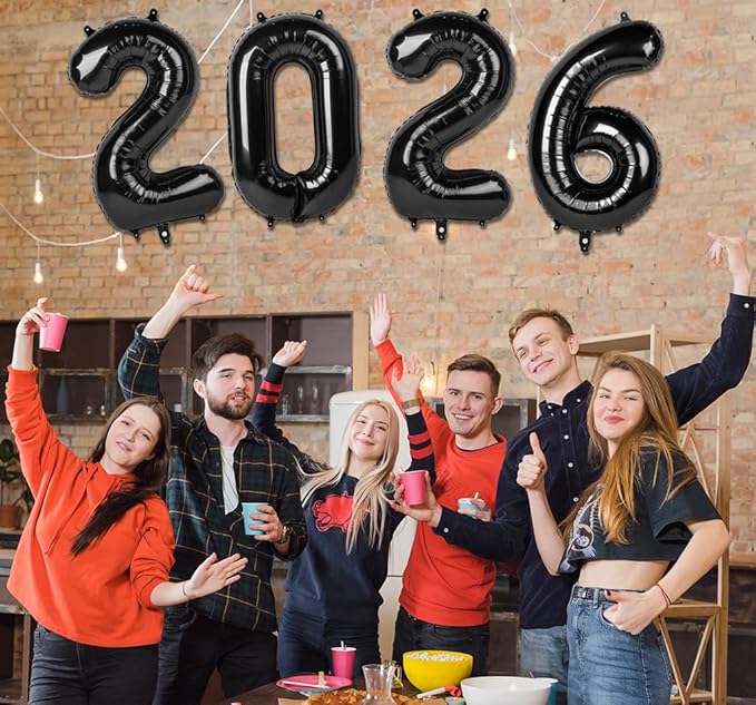 2026 Balloon - Black Birthday Number Balloons, 40 Inch Large Foil Balloons for Men Women Boys Girls Black Themed Birthday Decorations，Number 2026 Balloon
