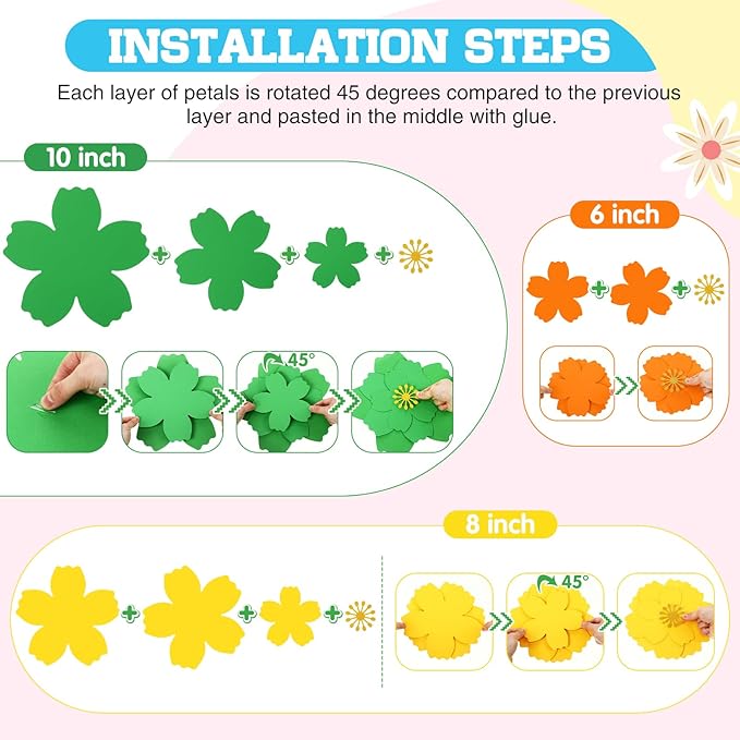 MotiMind 18 Pcs Mexican Paper Flowers Decor for Wall DIY Paper Fiesta Bulletin Board 3D Colorful Mexican Backdrop Decoration for Classroom Back to School Carnival and Holiday Party(Circular,Rainbow)