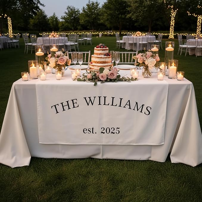 Personalized Last Name Table Banner for Wedding, Custom Canvas Family Name Wedding Table Sign, Rustic Custizmed Linen Name Year UV Banner for Bridal Shower Enterance Engagement Gift