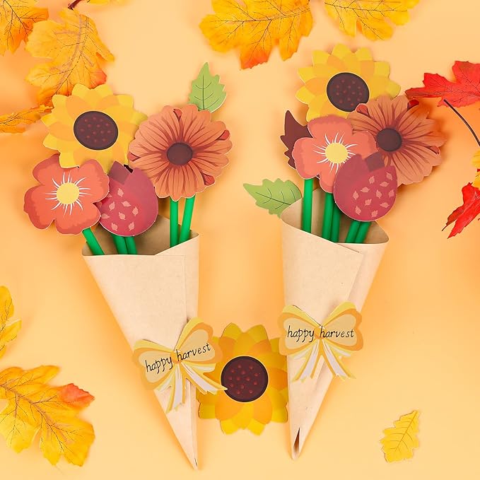 FOIMAS 24 Pack Fall Flower Bouquet Paper Craft Sunflower Fall Leaves Bouquet Make Your Own Bouquet Crafts for Fall Thanksgiving Craft Supply