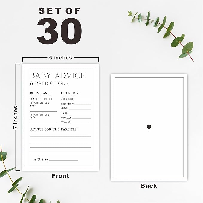 5" X 7" Baby Shower Party Games-Set Of 30 Minimalism Black & White-Prediction & Advice Game For Guest-Wishes For Baby-Baby Announcement Gender Reveal Game Card 01