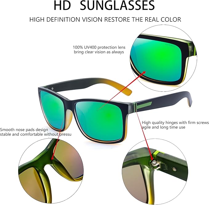 LECKIRUT Vintage Polarized Sunglasses for Men Women Retro Oversized Square Mirror Sun Glasses