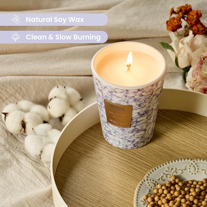 M&SENSE Lavender Citrus Scented Candles for Home, 3 Wick Highly Scented Jar Candle, 14.1 Oz 80H Long Lasting Burning Christmas Candle for Women, Aromatherapy Candles for Holiday Christmas Gift