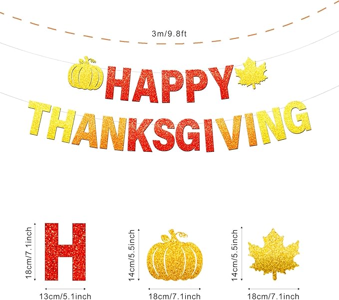 Happy Thanksgiving Decorations Orange Fall Banner Hanging Streamer Autumn Harvest Theme Party Decor for Mantle Fireplace