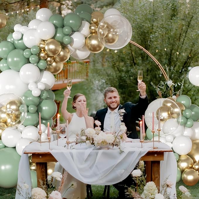 Sage Green Balloon Arch Kit 126 Pcs Neutral Green and White Metallic Gold Balloon Arch Garland Kit for Wedding Birthday Baby Shower Gender Reveal Bridal Decorations