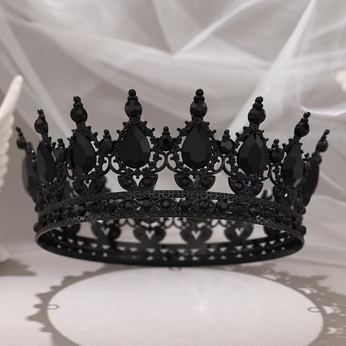 Black Crown for Women Crystal Tiara and Queen Crown for Girl Wedding Headband for Bride Hair Accessories for Costume Birthday Party Cake Decoration Prom