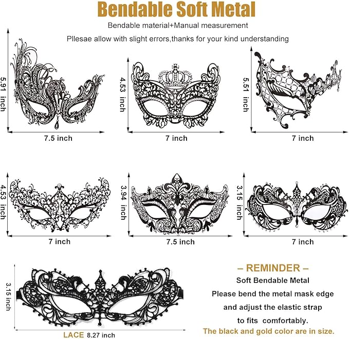 MYMENU Masquerade Mask for Couples Women Metal Rhinestone Venetian Party Evening Prom ball