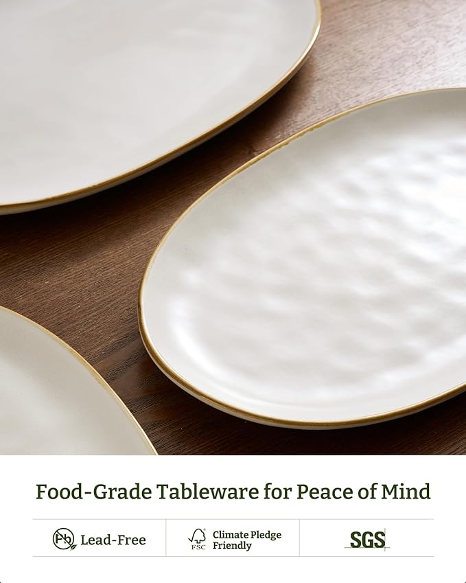 famiware Serving Platter, Oval 15.59/14.3/12.9inch Serving Dishes for Entertaining, Serving Bowls, Dishwasher Safe, Stoneware Serving Trays for Party, Food, Turkey, Cheese, Reactive Glaze, Matte White