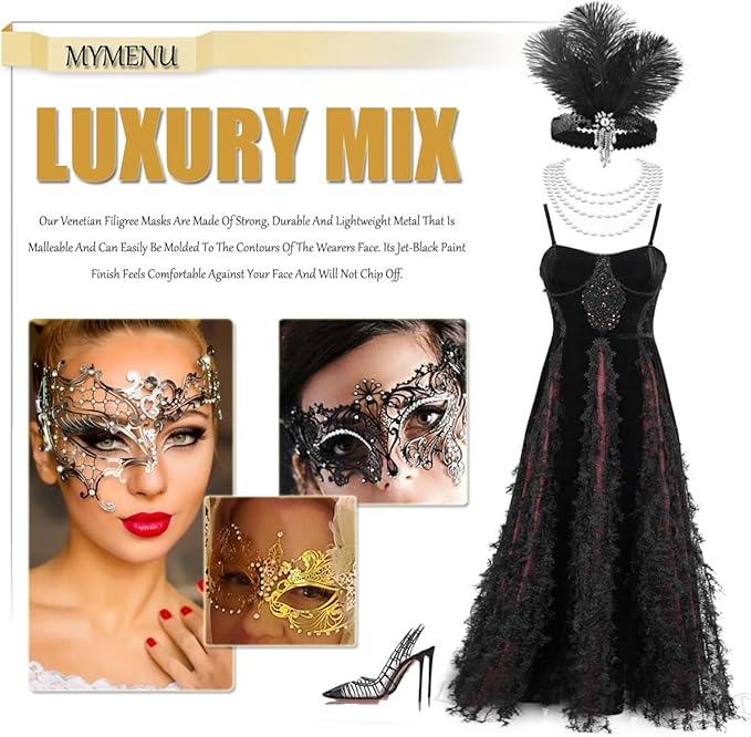 Couple Masquerade Mask for Women Men Laser Cut Metal Mask Venetian Mask for Party Ball