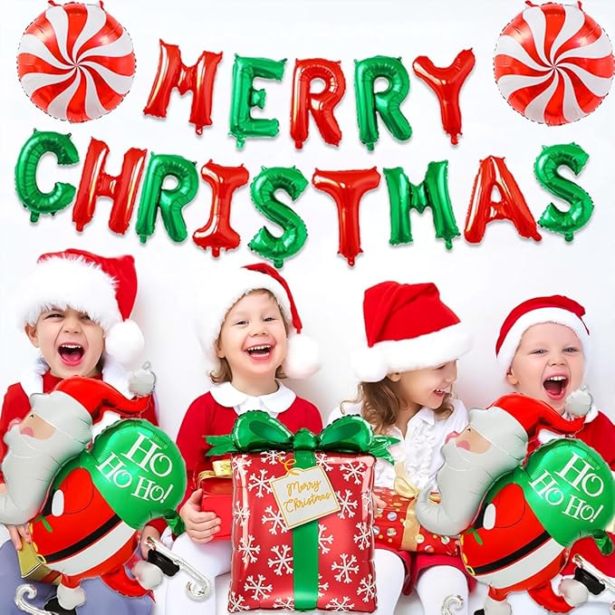 Santa Balloon, Candy Cane Foil Balloons For Christmas Birthday Party Decorations, Candy Cane Decorations