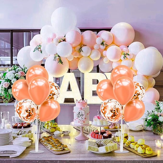6 Set Balloon Stand with Rose Gold Balloons Centerpiece Table Decorations Birthday Bridal Shower Wedding Mother's Day Retirement Thanksgiving Halloween New Years Decorations 2025