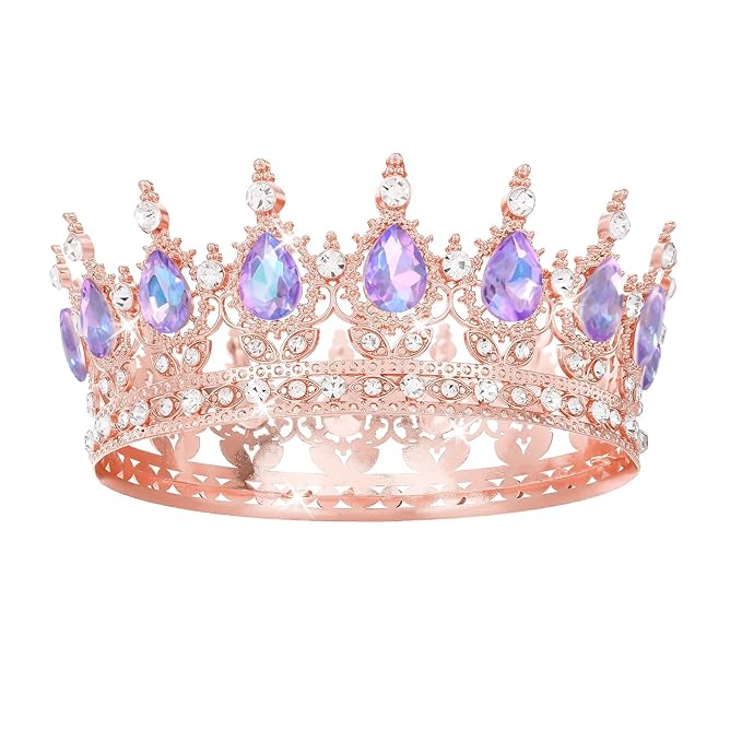 Purple Crown for Women Crystal Tiara and Queen Crown for Girl Wedding Headband for Bride Hair Accessories for Costume Birthday Party Cake Decoration Prom