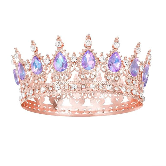 Purple Crown for Women Crystal Tiara and Queen Crown for Girl Wedding Headband for Bride Hair Accessories for Costume Birthday Party Cake Decoration Prom