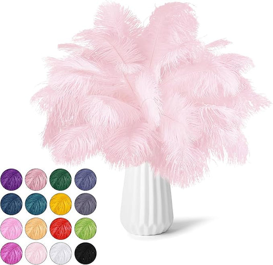 NEWONG 30pcs Light Pink Ostrich Feathers Natural Bulk 9-12inch(23-30cm) Vase Craft Wedding Home Party Centerpieces Christmas Day coquettish Valentine's Day Decoration