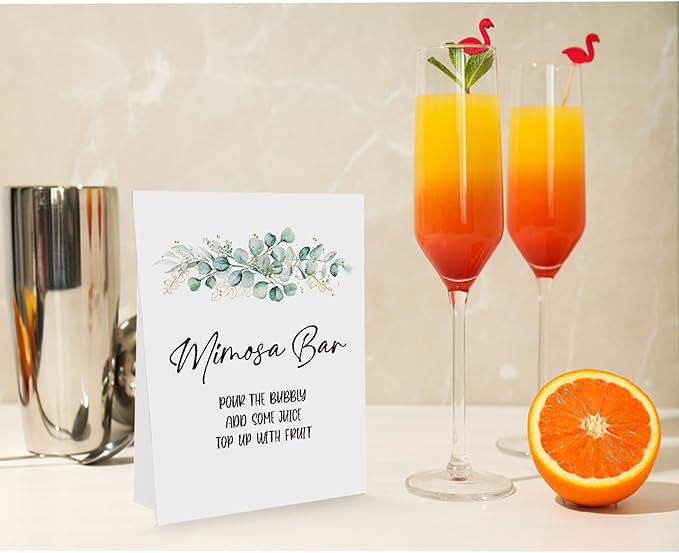 UHADRE Baby Shower Mimosa Bar Sign, Eucalyptus Greenery Gold Boho Baby Shower Sign (8 x 11 inch) BSS10