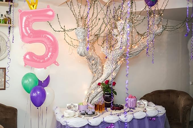 40 Inch Pink Number Balloon 0-9(Zero-Nine) with Crown, Big Size Happy Birthday Balloon, Foil Helium Big Number Balloon for Birthday Party,Wedding, Anniversary (PINK 4)
