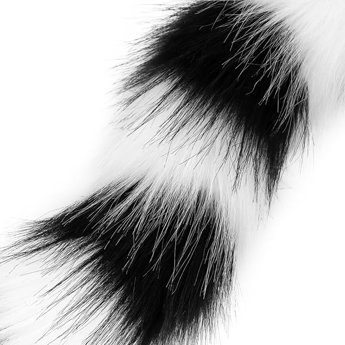 Animal Cat Wolf Fox Dog Faux Fur Tail for Halloween Party Cosplay Costume Accessories Whiteblack