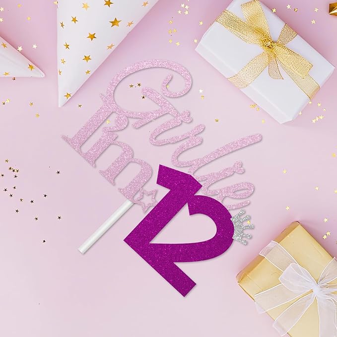 Girlie I'm 12 Cake Topper, 12th Birthday Decorations for Girl, Glitter Funny 12th Birthday Cake Topper, Girlie 12 Year Old Birthday Party Decoration Supplies