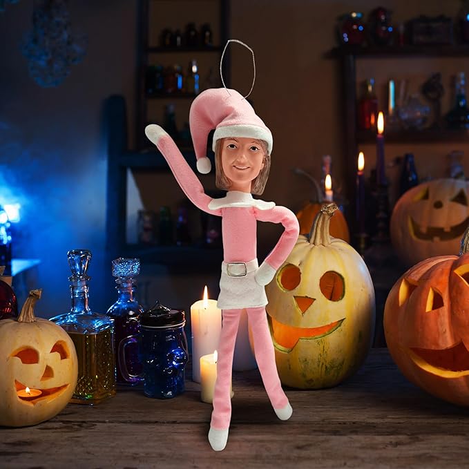 Pink Timeless Holiday Charm Elf 35cm Ornament – Handmade Pink Christmas Elf Decoration for Tree, Mantel, Shelf, and Holiday Party Décor