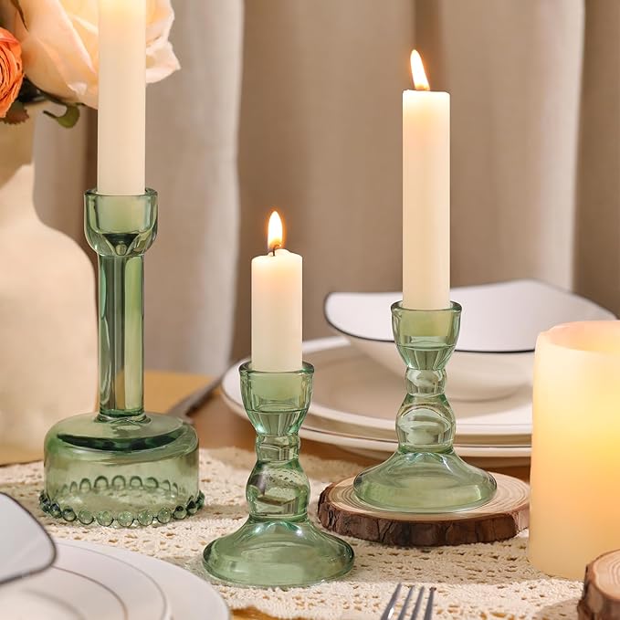 Circle Candlestick Holders Bulk, 6 Pcs Green Combination Candle Holders Set, Crystal Candle Holders for Wedding, Table Centerpiece, Home Decoration