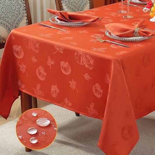 MATIRUG Fall Thanksgiving Table Cloth Rectangular 60x102 Inches, Pumpkin Jacquard Spillproof Wrinkle Free Tablecloths, Farmhouse Party Table Cover for Autumn Harvest/Burnt Orange
