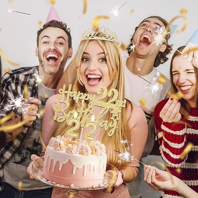 22 Birthday Decorations for Women with 22nd Birthday Sash and Crown, Cake Topper and Candles, Number Balloons, 22 Year Old Gifts for Girls
