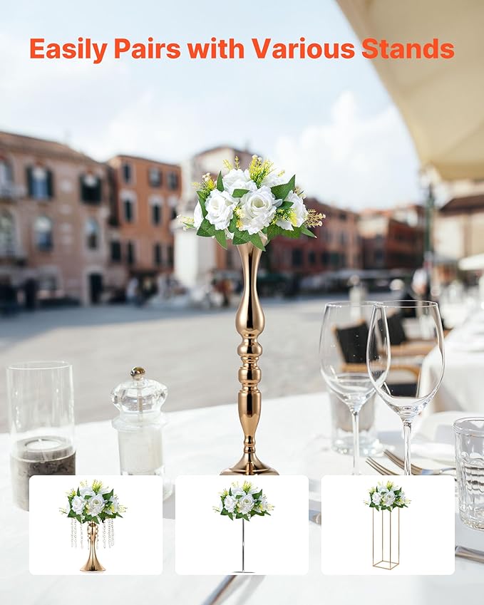 VEVOR Flower Balls Arrangement Bouquet 10 PCS, 9.5-Inch Diameter Artificial Flower Balls Wedding Rose Centerpieces, Faux Flowers Arrangements for Wedding Centerpiece Home Table Decorations, White