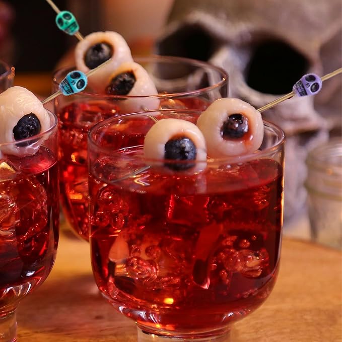 PuTwo Cocktail Picks Handmade Bamboo Toothpicks 100ct 4.7" in Multicolor Skulls