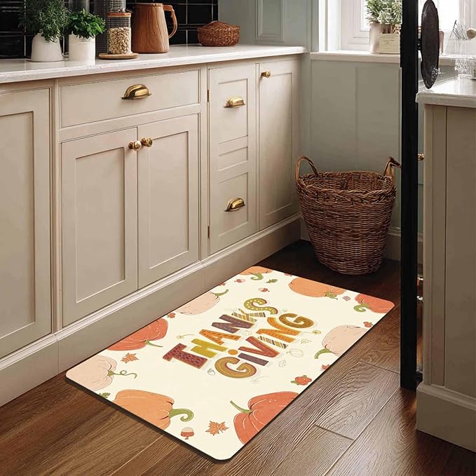 Fall Welcome Maple Leafs Decorative Door Mat, Autumn Thanksgiving Doormat for Indoor Outdoor Entrance Floor Mats,Fall Pumpkins Non Slip Harvest Vintage Decor Rubber Welcome Mats 16" x 24" Inch