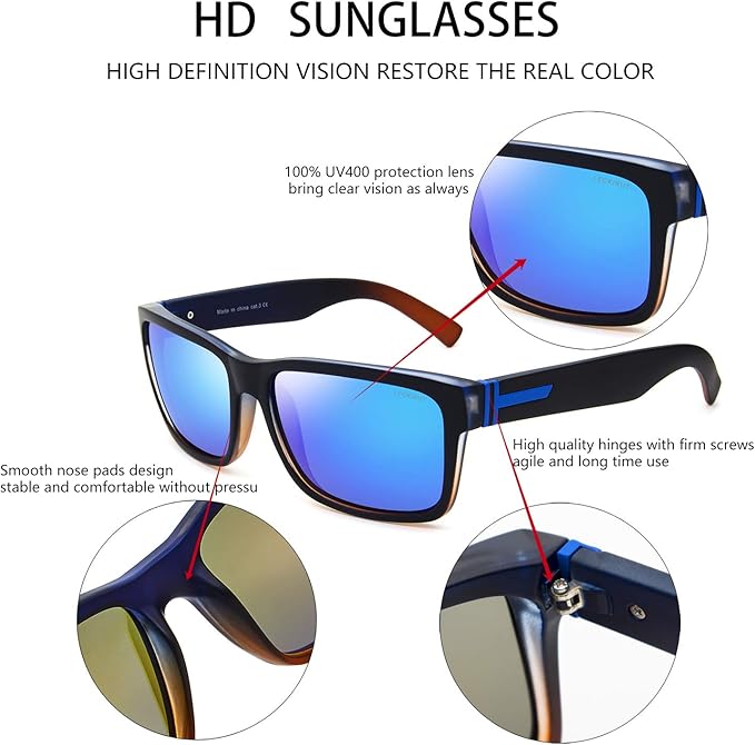 LECKIRUT Vintage Polarized Sunglasses for Men Women Retro Oversized Square Mirror Sun Glasses