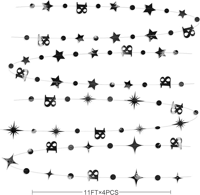 Black 18th Birthday Decorations Number 18 Circle Dot Twinkle Star Garland Metallic Streamer Banner Backdrop for Girls Boys Happy 18th Birthday Time to Adult Cheers to 18 Years Old Anniversary Party