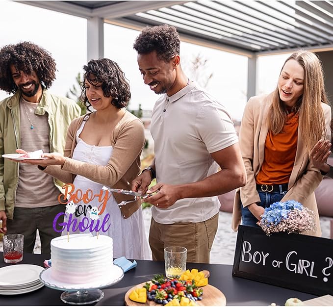 Halloween Boy or Girl Cake Topper - Gender Reveal Party Decorations (Orange)