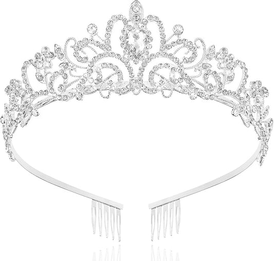 TAROSE Crowns for Women and Girls, Queen Crystal Gold Silver Tiaras with White Rhinestone and Combs, Goddess Crown for Wedding Bride Birthday Princess Bridal Shower Hair Accessories for Women
