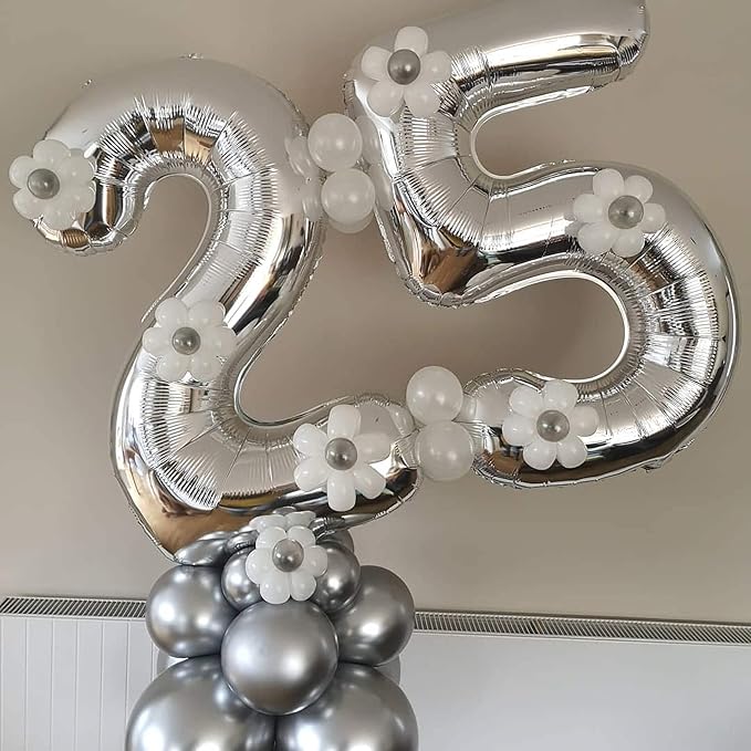 40 Inch Silver 25 Number Balloons Giant Jumbo Huge 25 or 52 Foil Mylar Helium Number Digital Balloons Silver Birthday Mylar Digital Balloons 25 Birthday Party 25th Anniversary Events Party Decorations