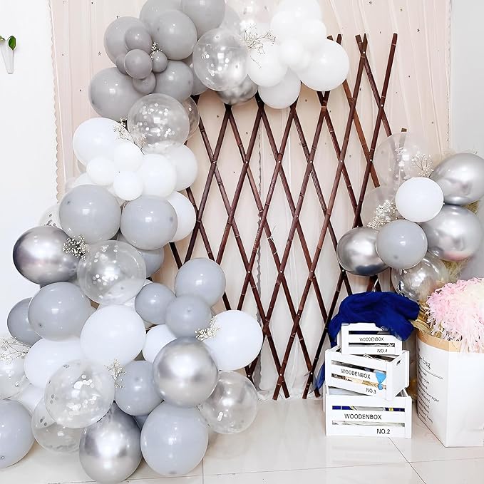90pack Gray Balloons Different Size 18/12/10/5 Inch Pastel Grey Balloon Garland Arch Kit for Graduation, Wedding, Birthday, Gender Reveal, Baby Shower, Bridal Shower Decorations