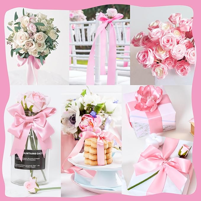 150 Yards Pink Satin Ribbon 1 Inch 6 Rolls Assortment Ribbons for Crafts Gift Wrapping Flower Bouquet Wedding Invitations Birthday Party Festival Decoration Hair Bows