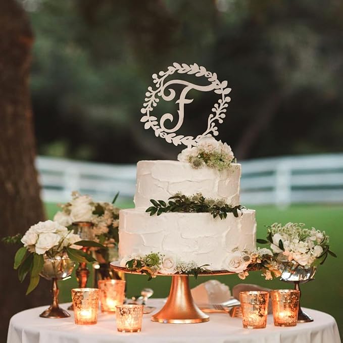 LINGTEER Personalized Inital Letter F Wooden Cake Topper Perfect for Birthday Rustic Wedding Anniversary Party Keepsake Decoration.