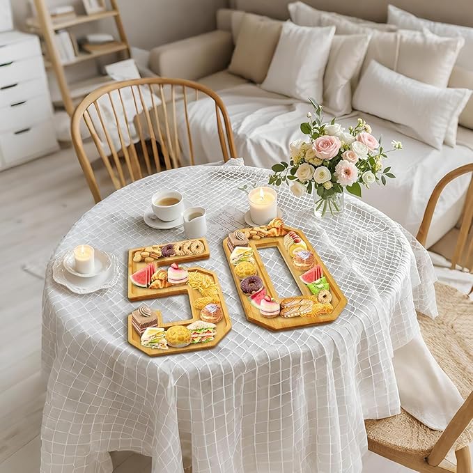 Brainy 50th Birthday Party Supplies Trays Number Charcuterie Tray Wooden Serving Charcuterie Tray for 50th Birthday Anniversary Party Decorations Chocolate Candy Container (50th)