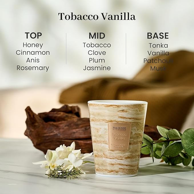 M&SENSE Tobacco Vanilla Scented Candles for Home, 3 Wick Highly Scented Jar Candle, 14.1 Oz 80H Long Lasting Burning Christmas Candle for Women, Aromatherapy Candles for Holiday Christmas Gift