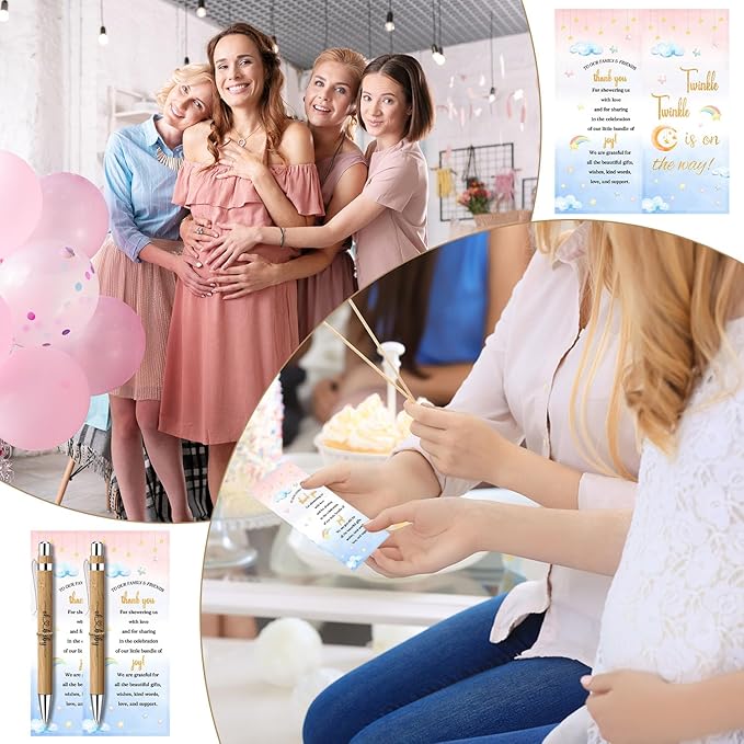 Toerifer 30 Pcs Baby Shower Gifts for Guests, Thank You Gift Sets, Included Bamboo Pens Greeting Cards, Gender Reveal Souvenirs Prizes, Twinkle Twinkle Little Star Baby Shower Decorations