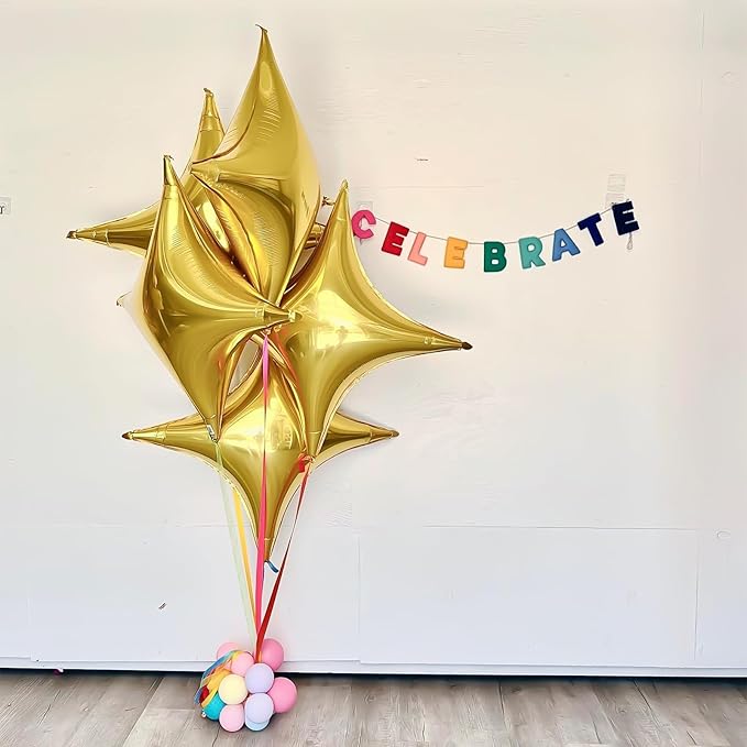 Gold Star Balloons,12Pcs Four Angle Star Foil Balloons,26Inch and 10Inch Gold Quadrangle Helium Balloon for Birthday Graduation Anniversary Baby Shower Wedding Party Decorations