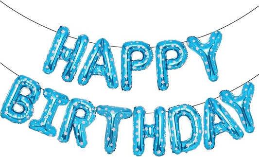 Accevo Blue Happy Birthday Banner,16 Inch Star Pattern Birthday Balloons Foil Letters Balloon Happy Birthday Sign for Kids, Child, Adults, Boys & Girls Birthday Party Decorations Birthday Banner
