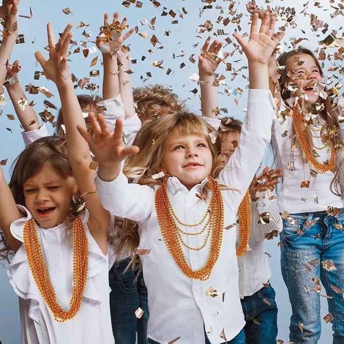 72PCS Mardi Gras Beads, Orange Halloween Beaded Necklace Party Favors, 33" Mardi Gras Bead Necklaces Women Men, Festival Parade Throw Accessories for Mardi Gras Halloween Events Celebrations