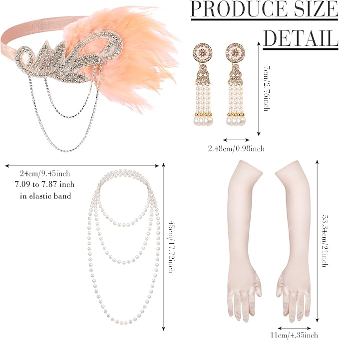 Zhanmai 6 Pcs Flapper Dress Flapper Costumes for Women 1920s Accessories Set Headband Pearl Necklace Earrings Gloves Stick